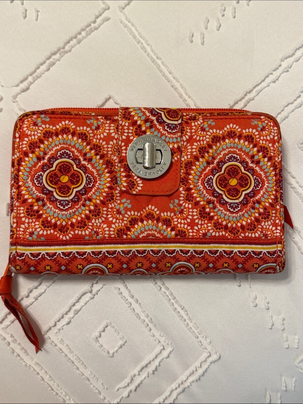 Vera Bradley Orange Medallion Turn-Lock Zip Wallet